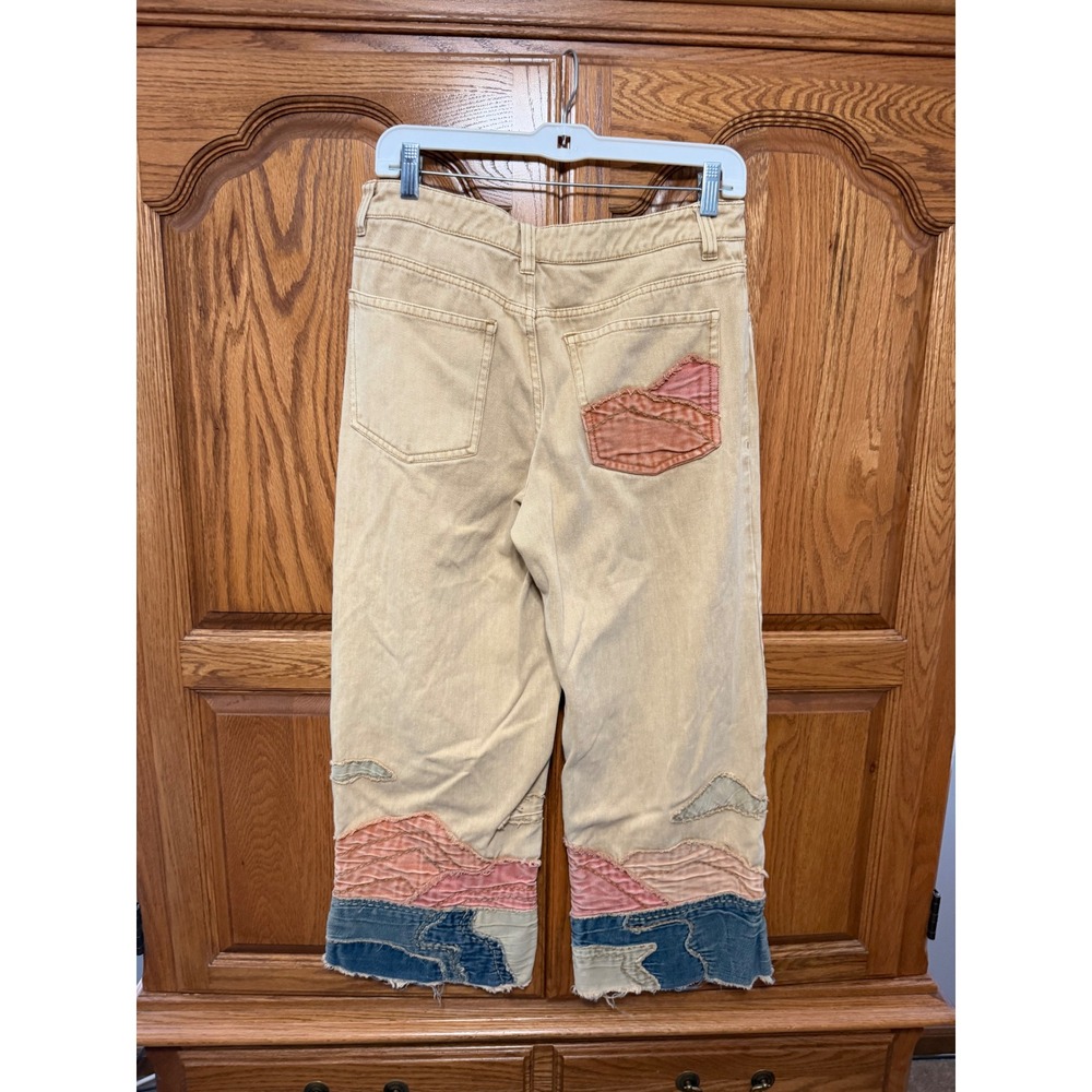 Free People We The Free Golden Vibes Jeans Embroidered Wide Leg Crop 30 Boho - Picture 9 of 10